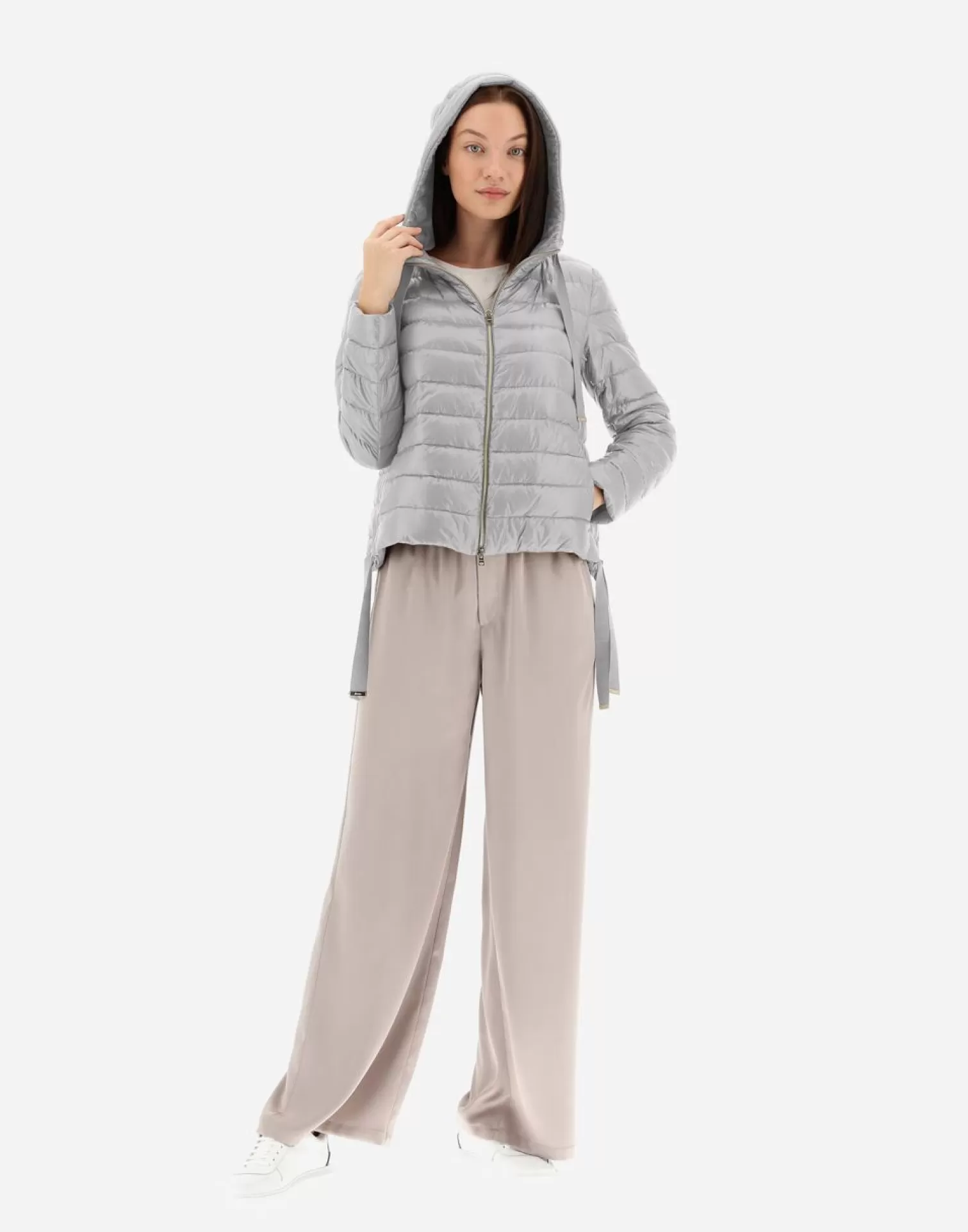 Herno Bomber Con Cappuccio In Nylon Ultralight Grigio Chiaro Best Sale