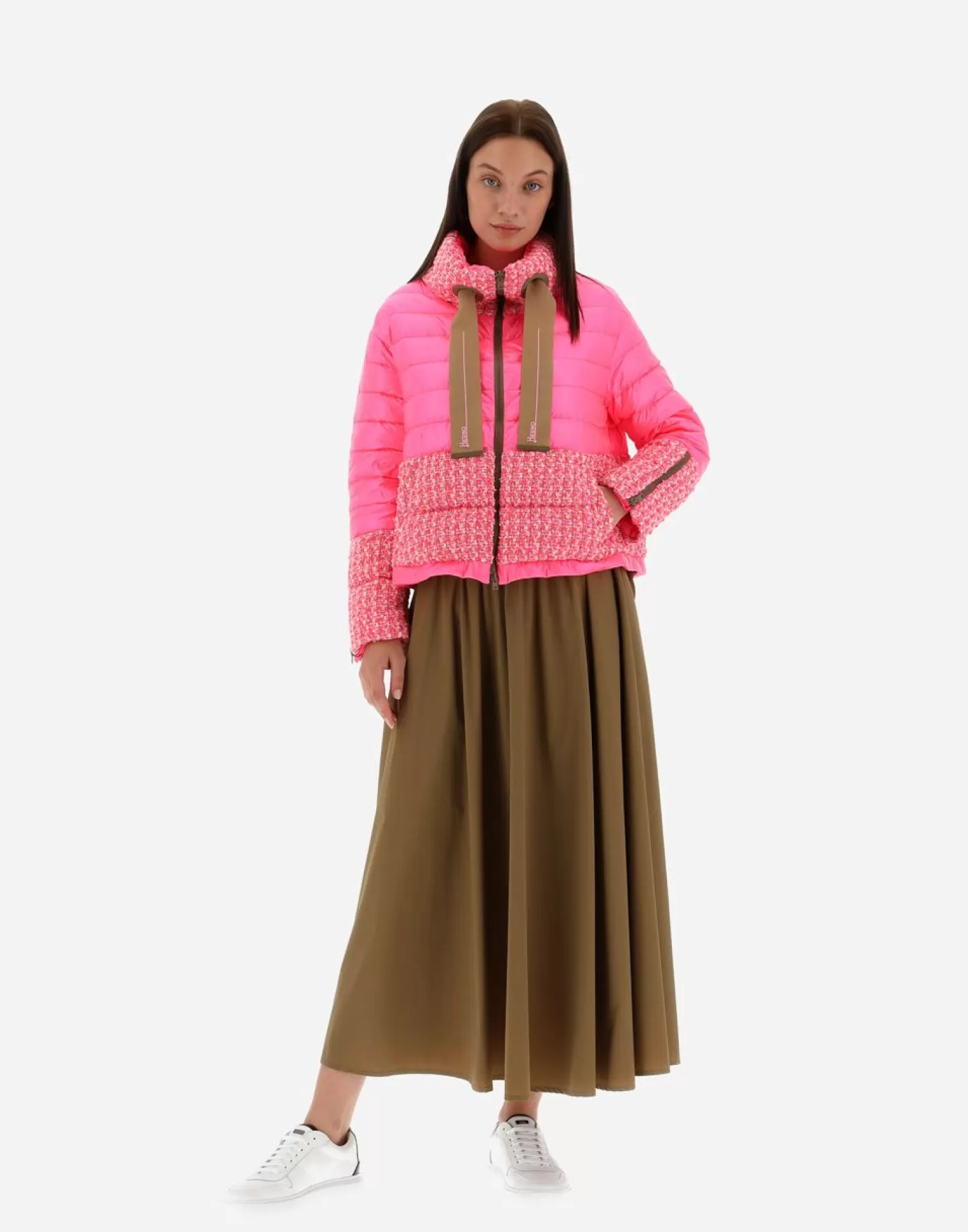 Herno Bomber In Fashion Boucle' E Nylon Ultralight Cammello/Rosa Fluo Online