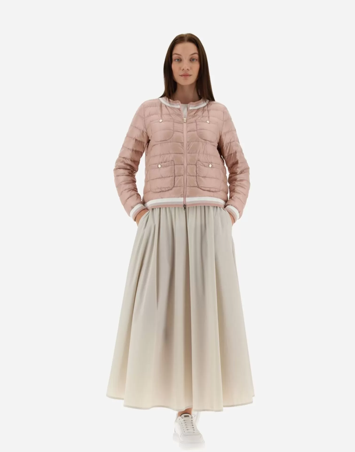 Herno Bomber In Nylon Ultralight E Stripes Knit Rosa Best