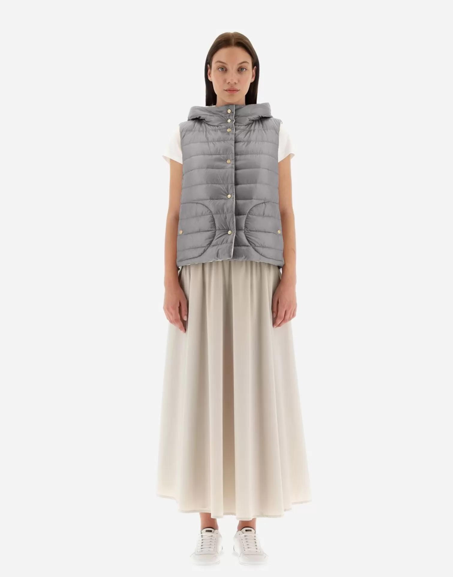 Herno Gilet In Nuage Reversibile A Nylon Ultralight Bianco/Grigio Cheap