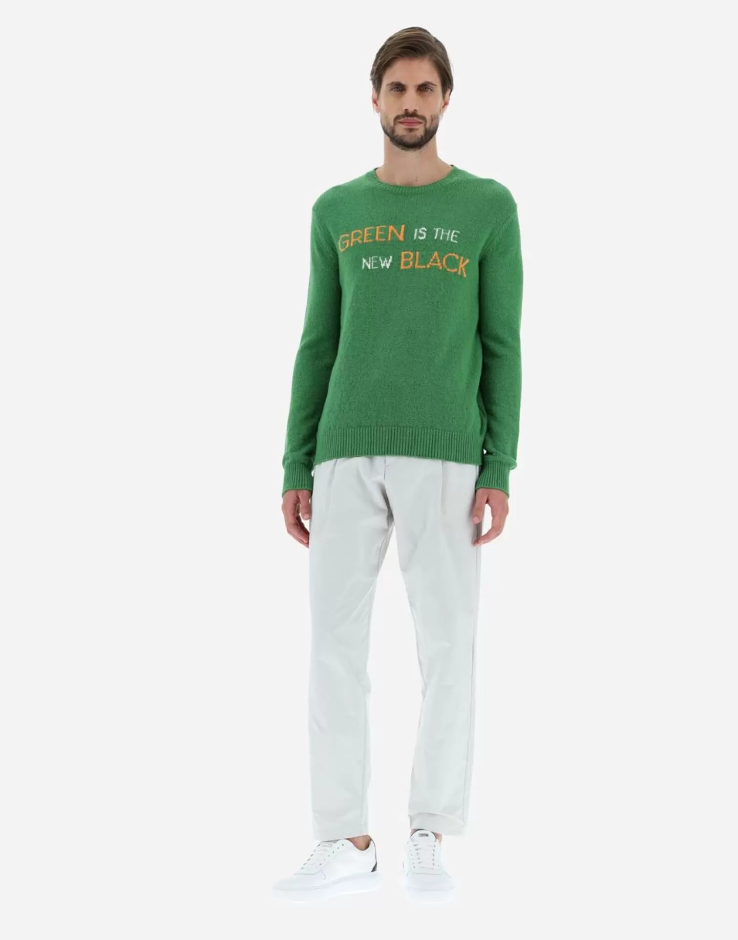 Herno Maglia Globe In Organic Cotton Boucle' Verde Prato New