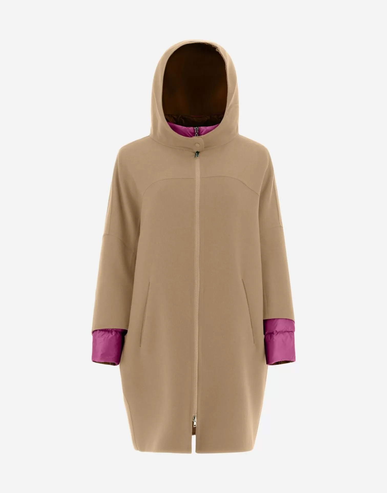 Herno Parka Doppio 2-In-1 In Lana E Nylon Ultralight Reversibile Sabbia New