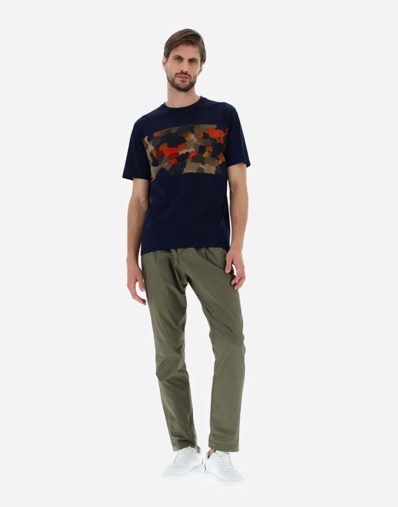 Herno T-Shirt In Superfine Cotton E Spring Camo Jersey Blu Navy Flash Sale